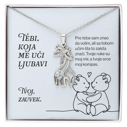 Tebi, koja me uči ljubavi – Posveta sa lančićem za devojku od momka (Žirafa)