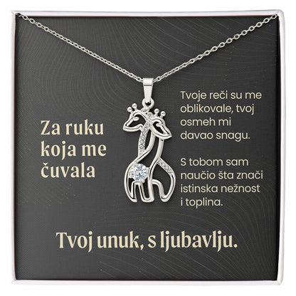 Za ruku koja me čuvala – Posveta sa lančićem za baku od unuka (Žirafa)