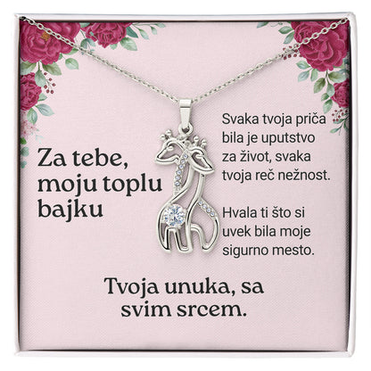 Za tebe, moju toplu bajku – Posveta sa lančićem za baku od unuke (Žirafa)