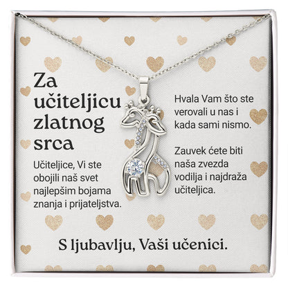 Za učiteljicu zlatnog srca- Posveta sa lančićem za učiteljicu (Žirafa)