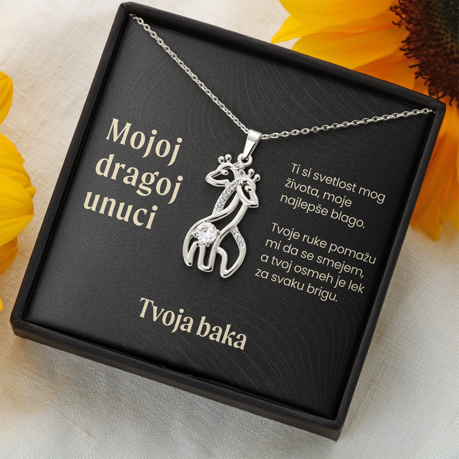 Mojoj dragoj unuci – Posveta sa lančićem za unuku od bake (Žirafa)