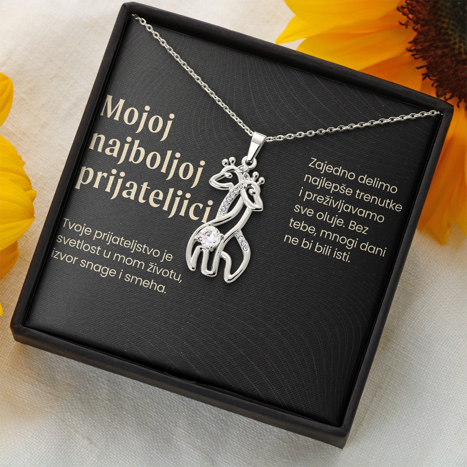 Mojoj najboljoj prijateljici – Posveta sa lančićem od prijateljice (Žirafa)