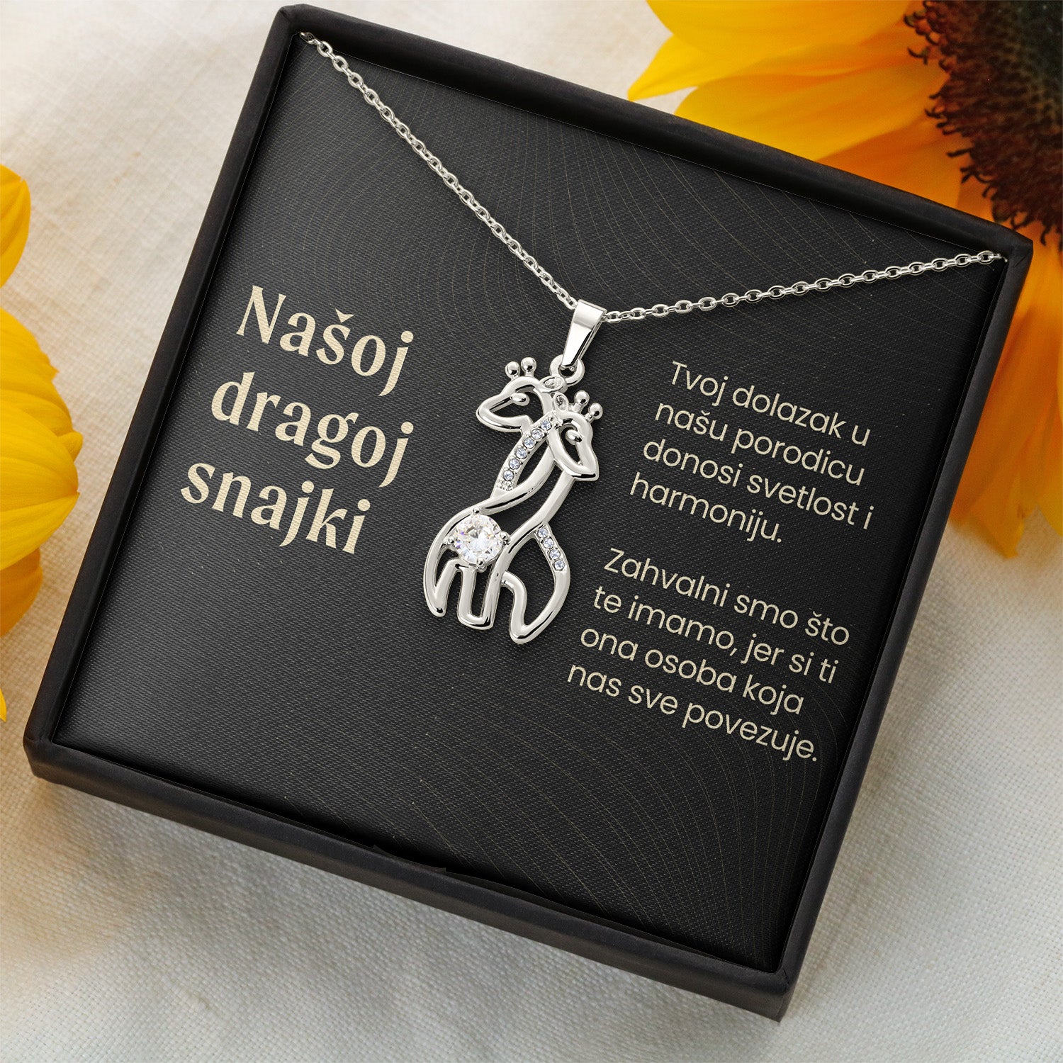 Našoj dragoj snajki – Posveta sa lančićem od svekrve i svekra (Žirafa)