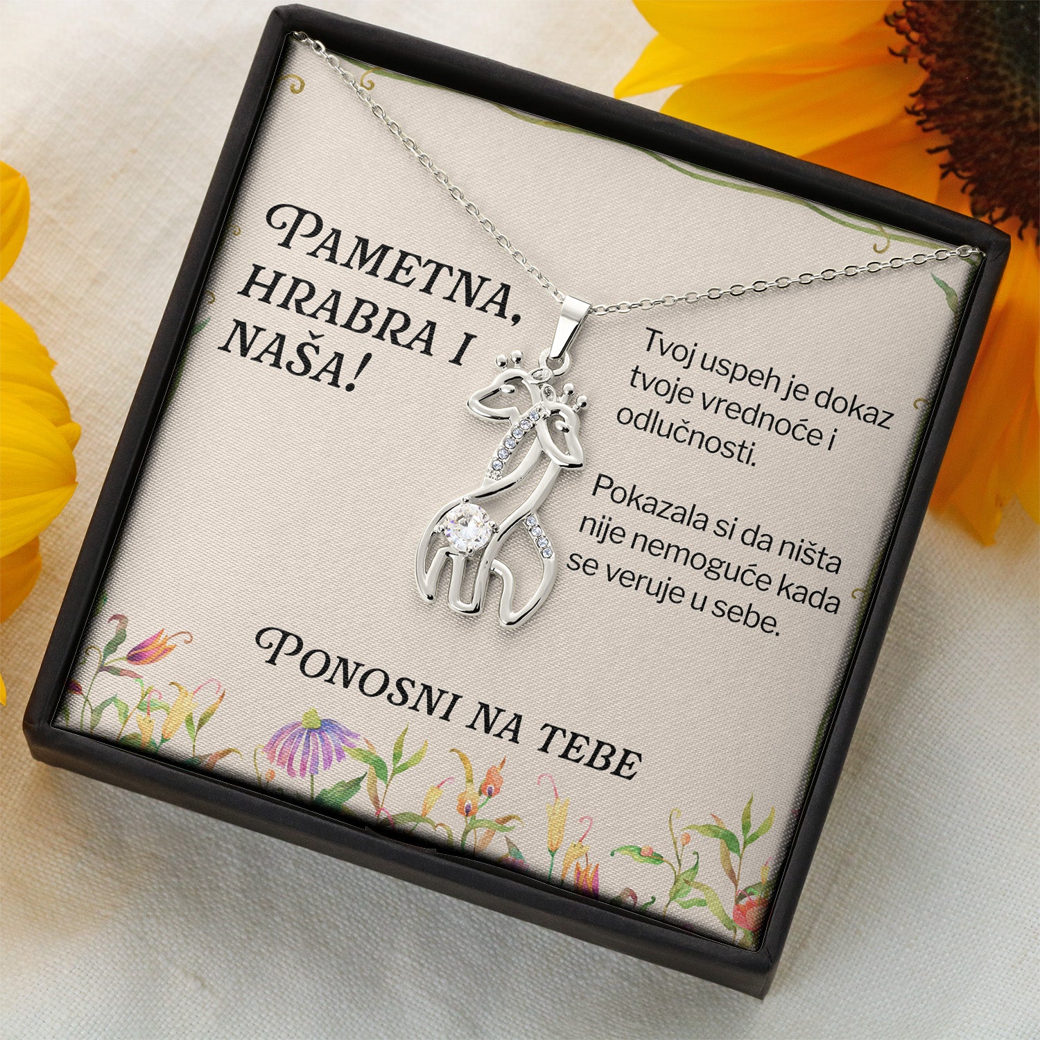 Pametna, hrabra i naša! - Posveta sa lančićem za učenicu (Žirafa)