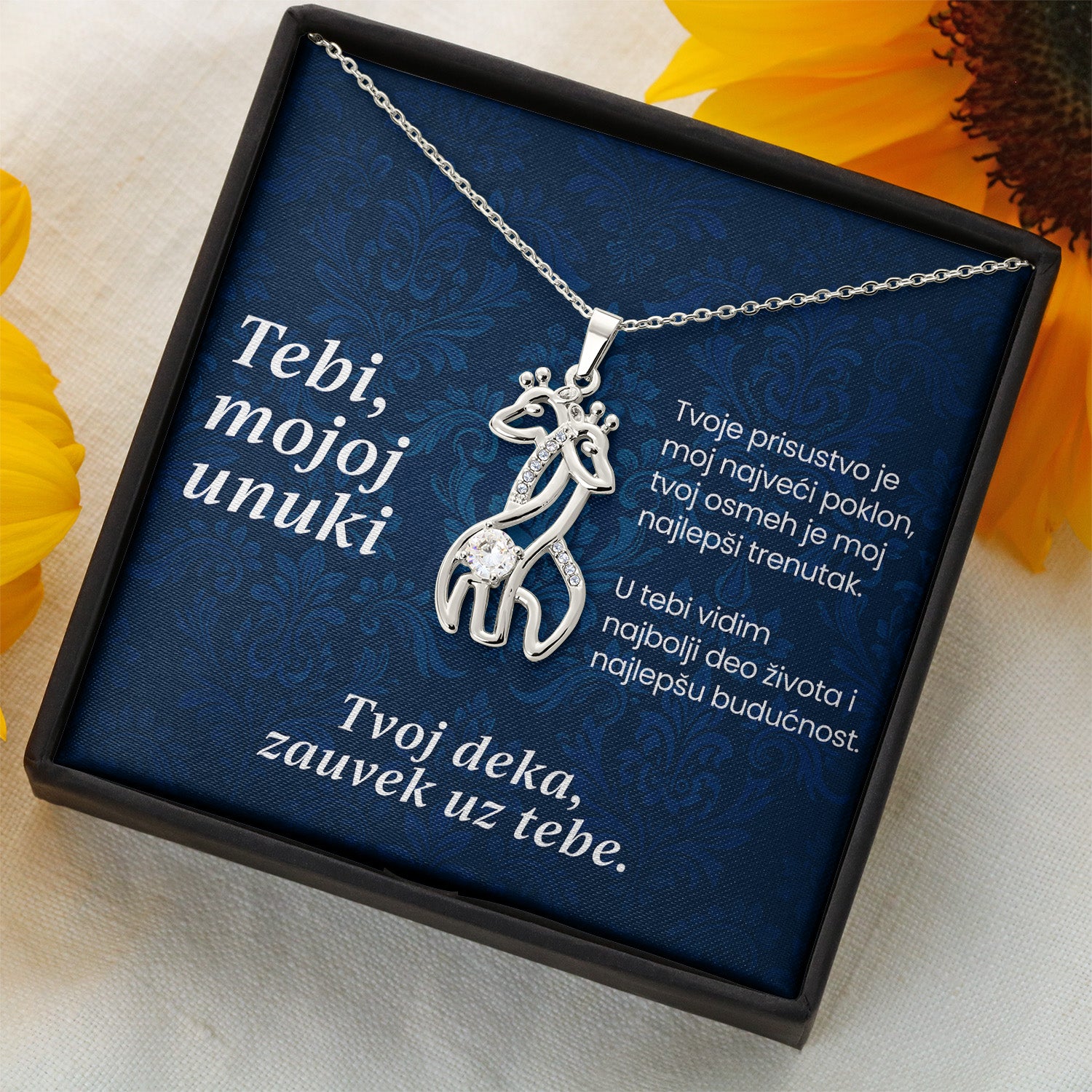 Tebi, mojoj unuki – Posveta sa lančićem za unuku od deke (Žirafa)
