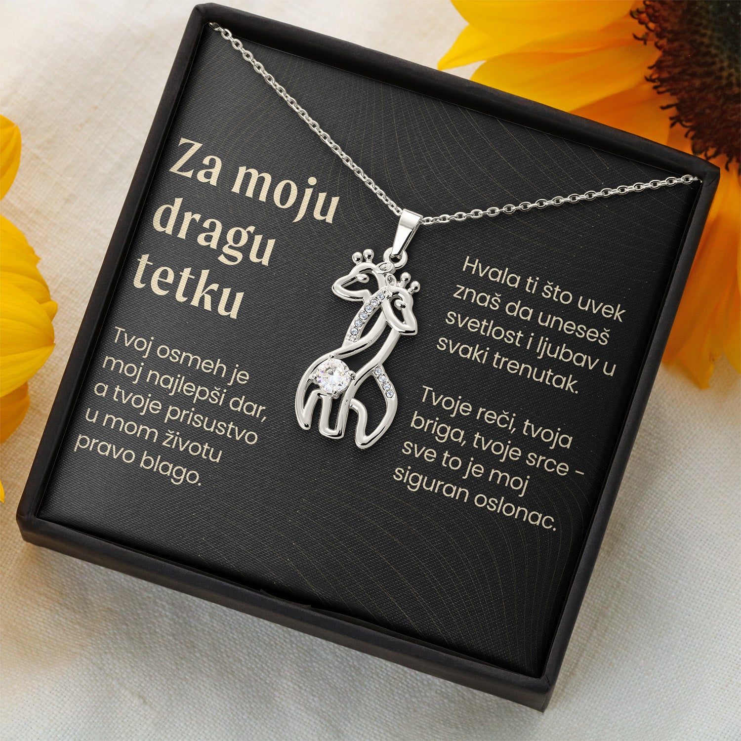 Za moju dragu tetku – Posveta sa lančićem za tetku (Žirafa)