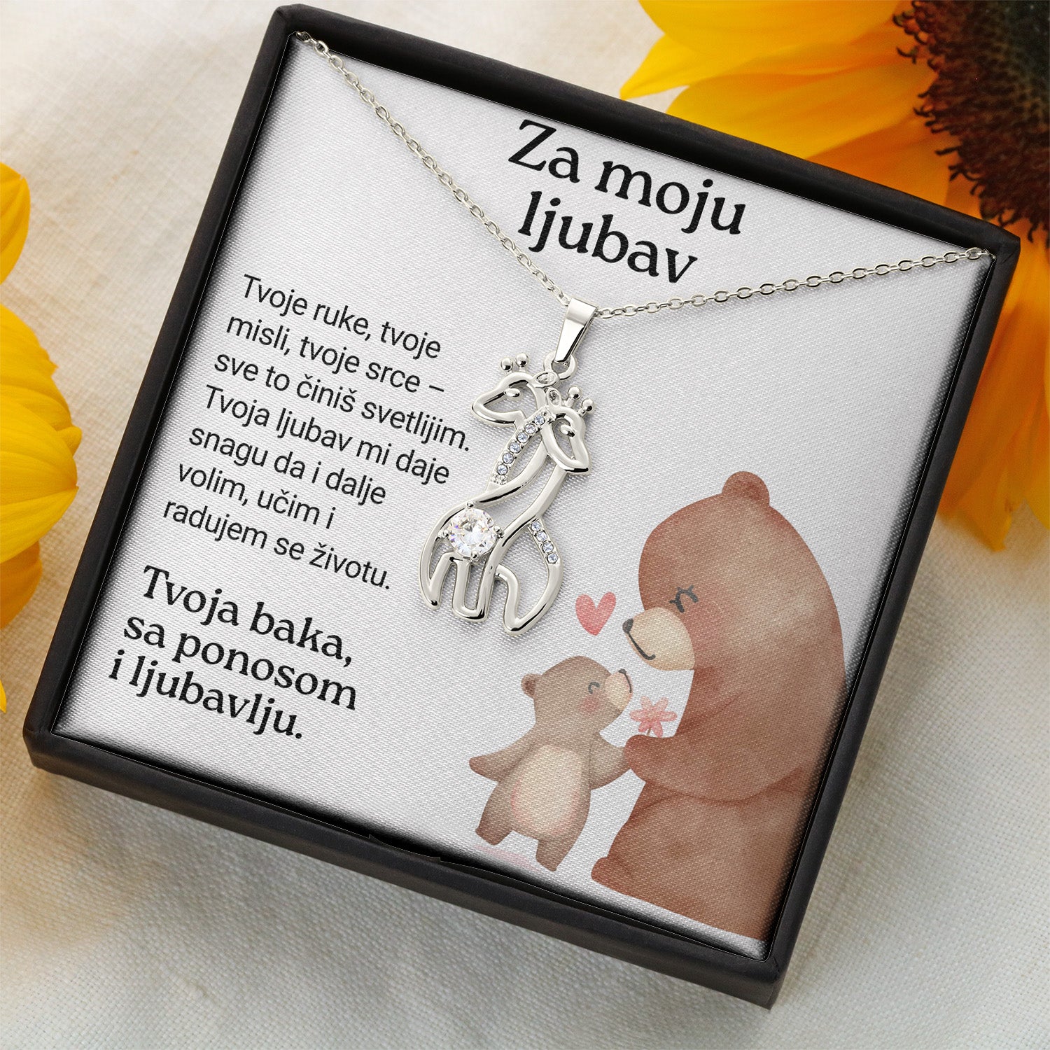 Za moju ljubav – Posveta sa lančićem za unuku od bake (Žirafa)