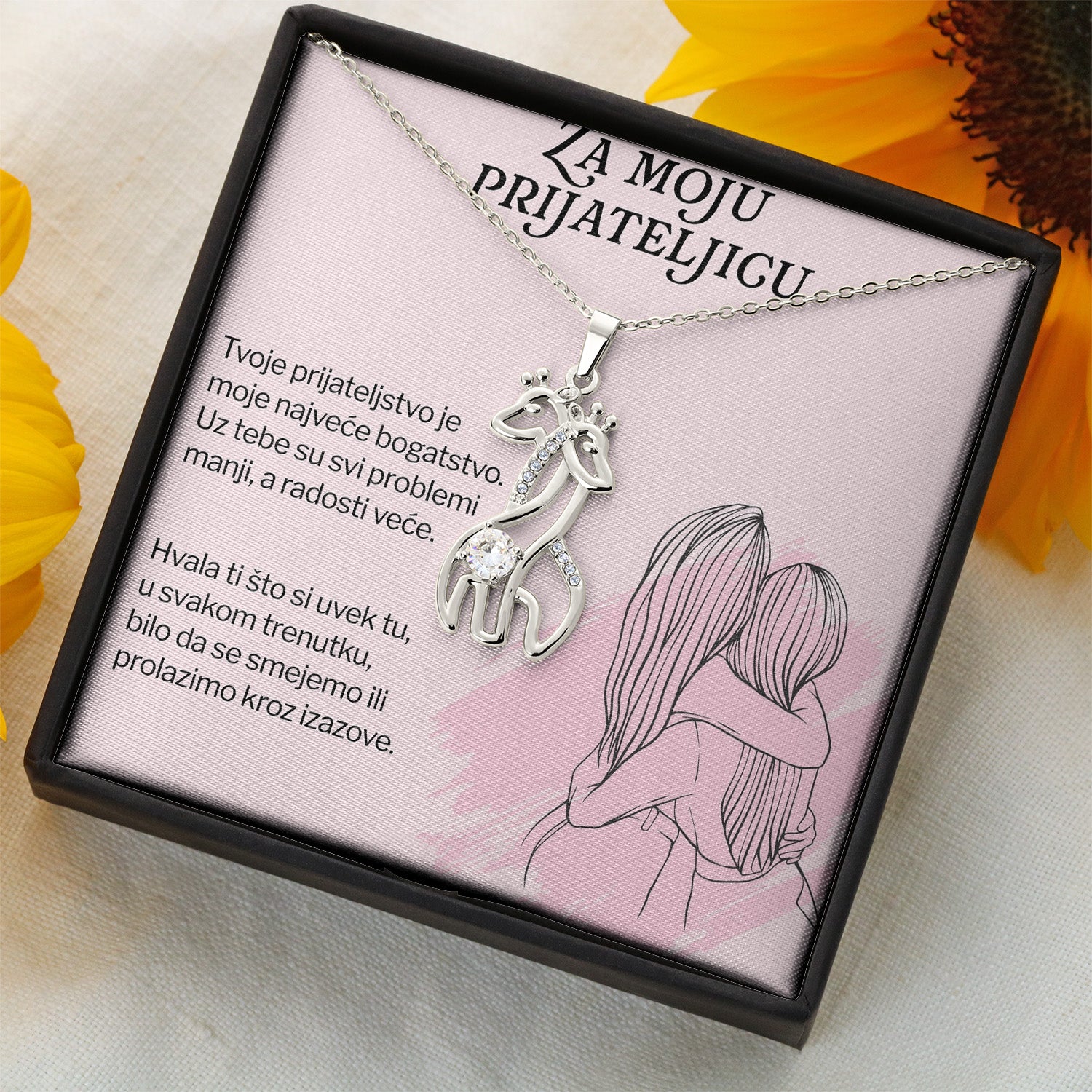 Za moju prijateljicu – Posveta sa lančićem za prijateljicu (Žirafa)