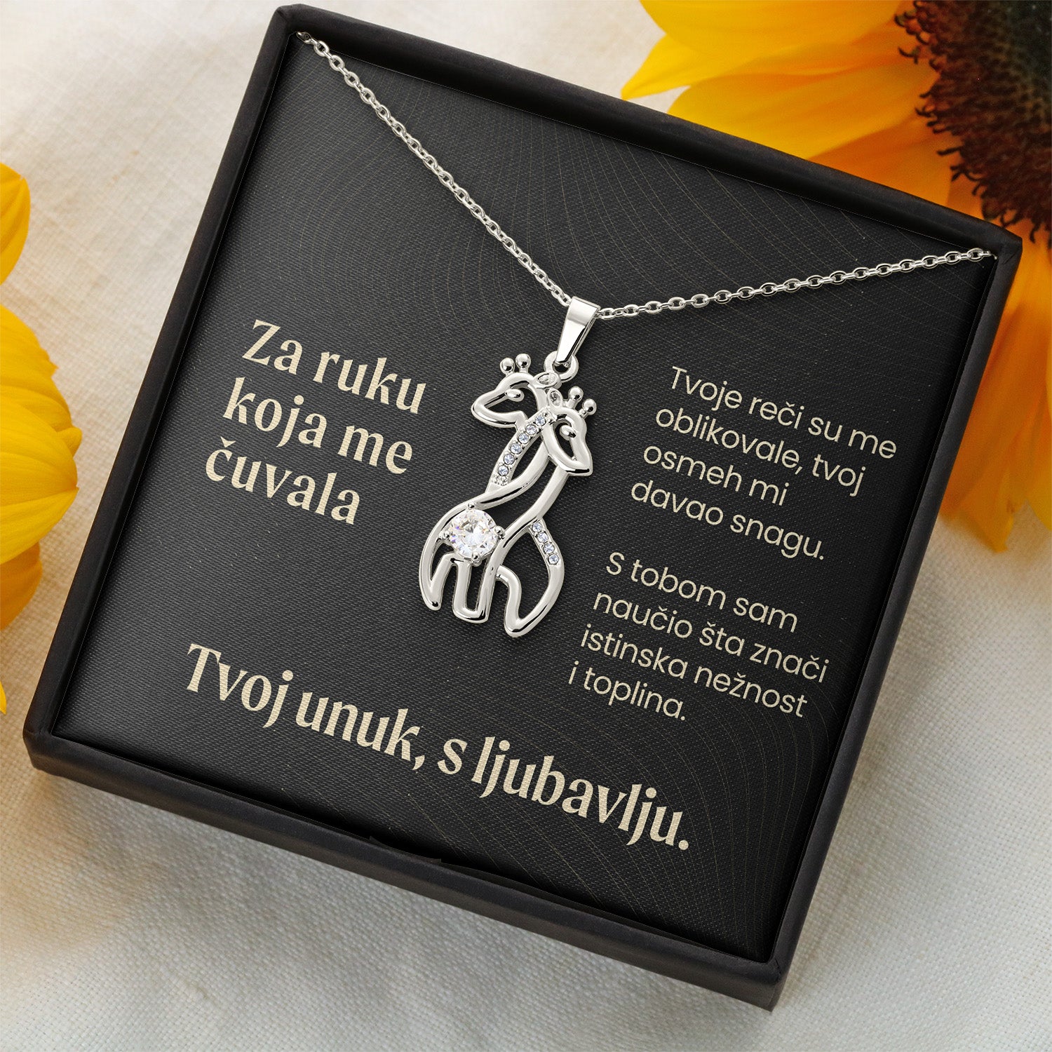 Za ruku koja me čuvala – Posveta sa lančićem za baku od unuka (Žirafa)