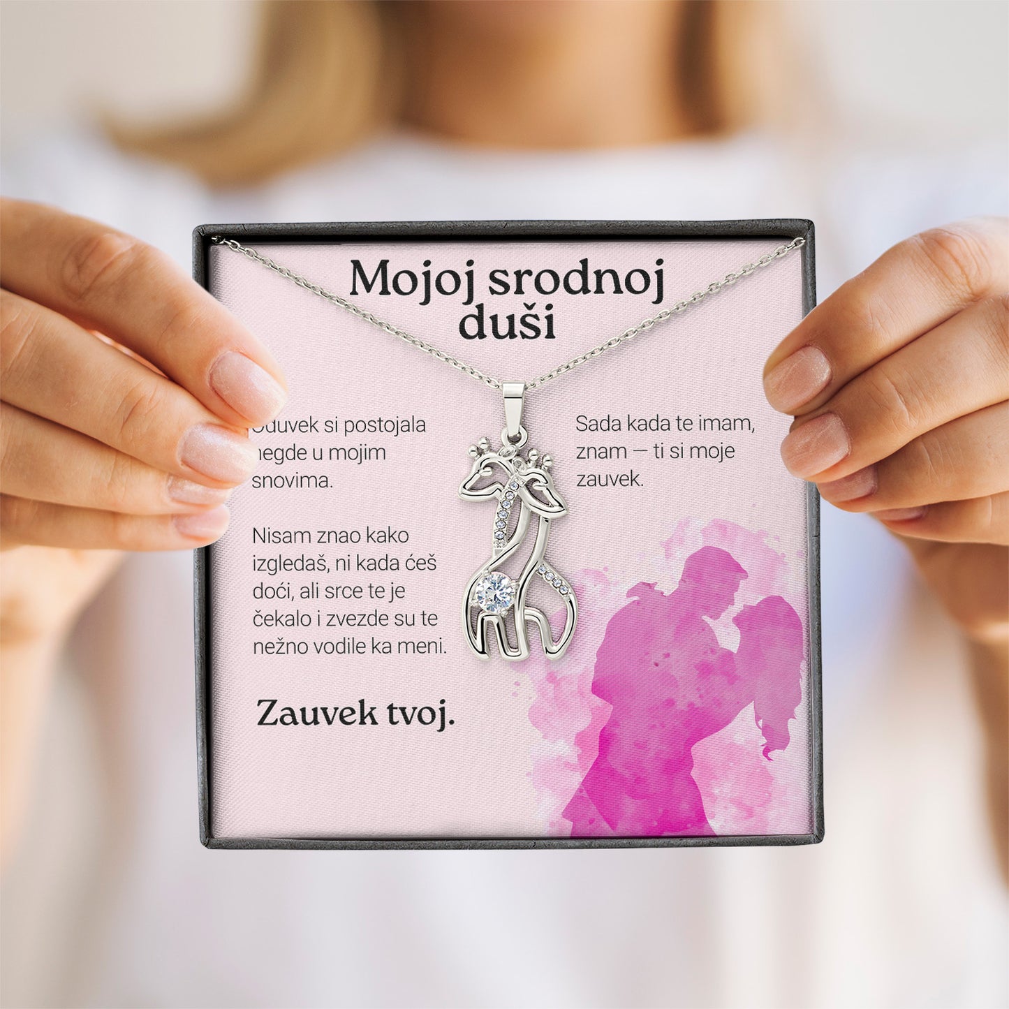 Mojoj srodnoj duši – Posveta sa lančićem za devojku od momka (Žirafa)