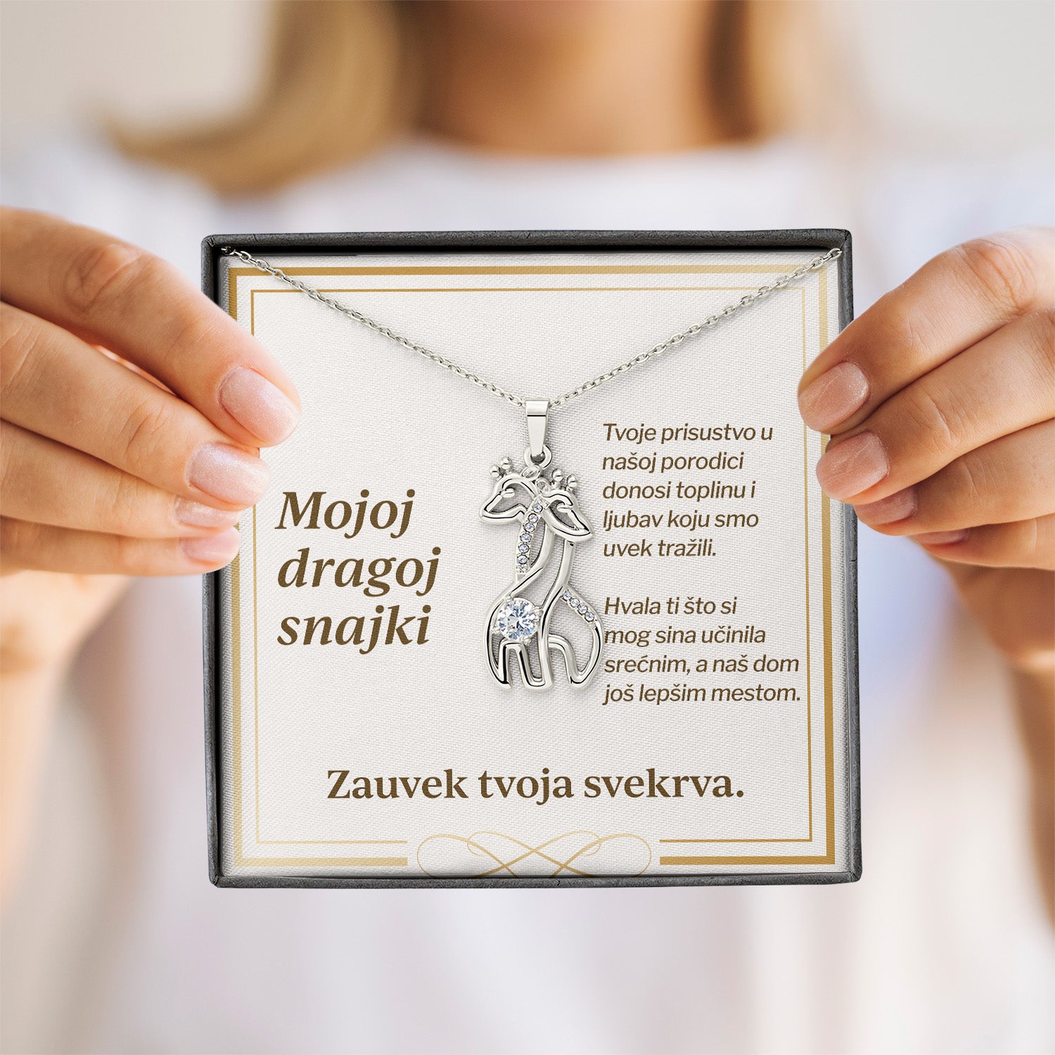 Mojoj dragoj snajki – Posveta sa lančićem od svekrve (Žirafa)