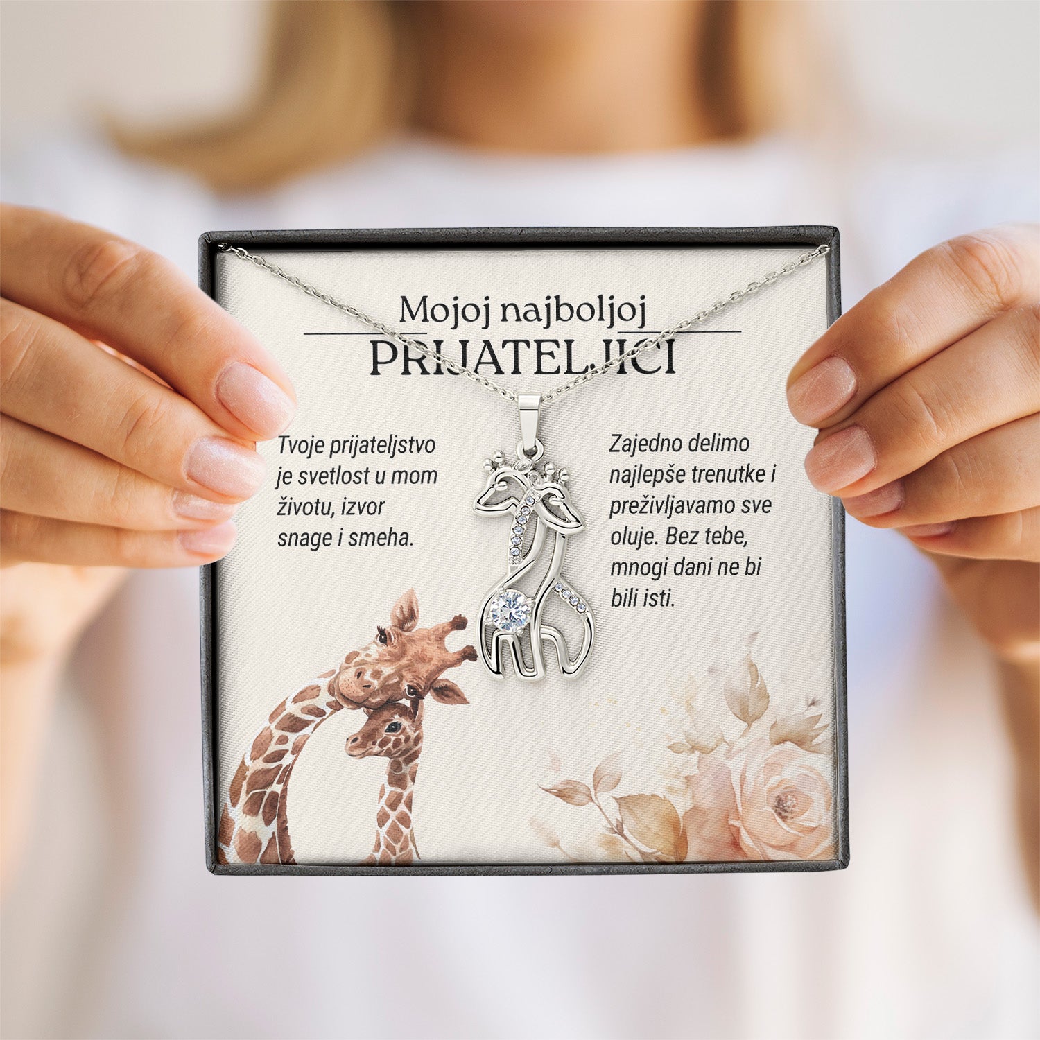 Mojoj najboljoj prijateljici – Posveta sa lančićem od prijateljice (Žirafa), svetla