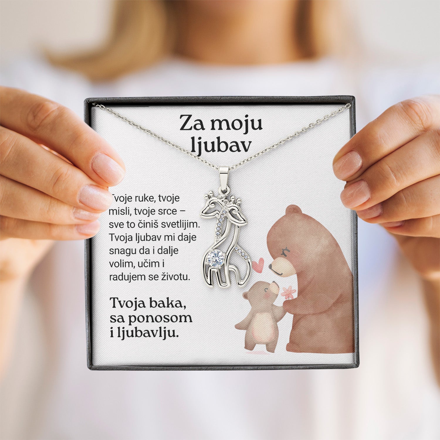 Za moju ljubav – Posveta sa lančićem za unuku od bake (Žirafa)