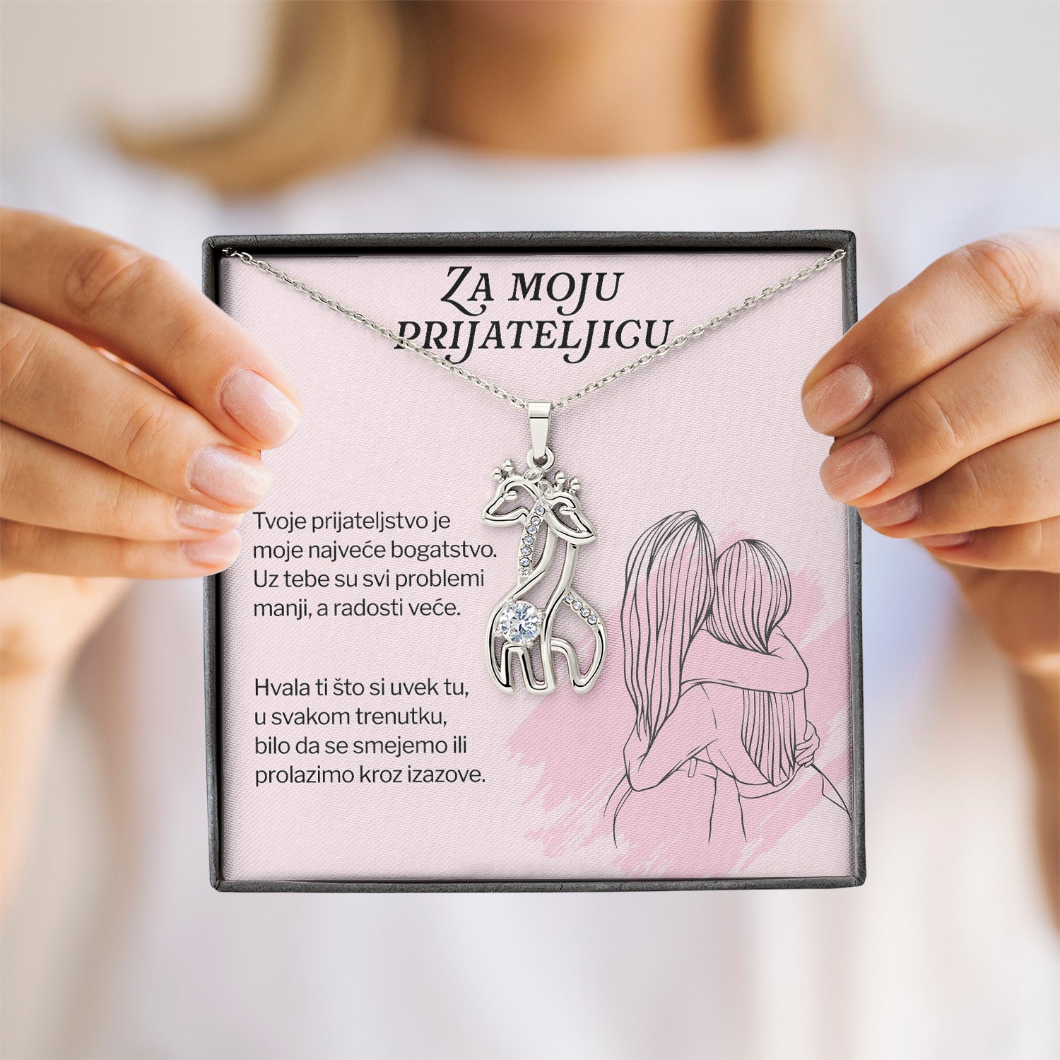 Za moju prijateljicu – Posveta sa lančićem za prijateljicu (Žirafa)