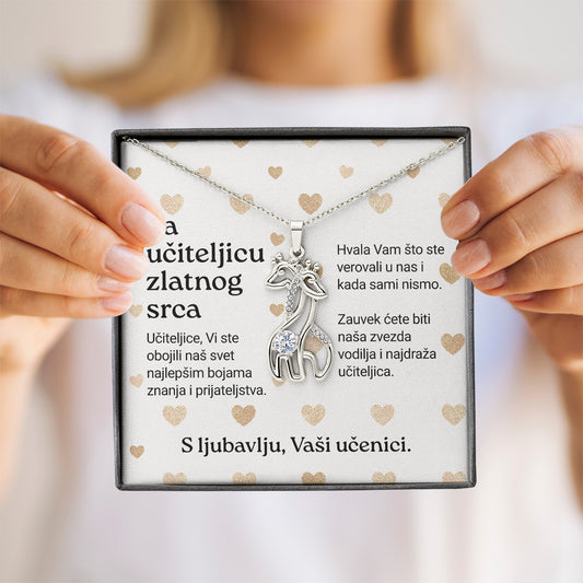 Za učiteljicu zlatnog srca- Posveta sa lančićem za učiteljicu (Žirafa)