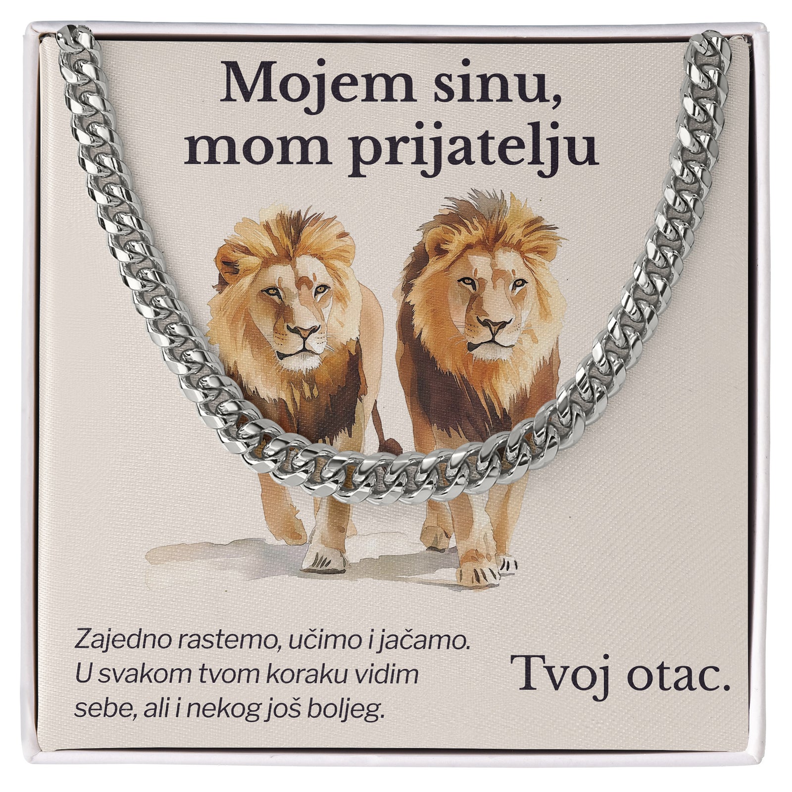 Mojem sinu, mom prijatelju – Posveta sa lančićem za sina od oca