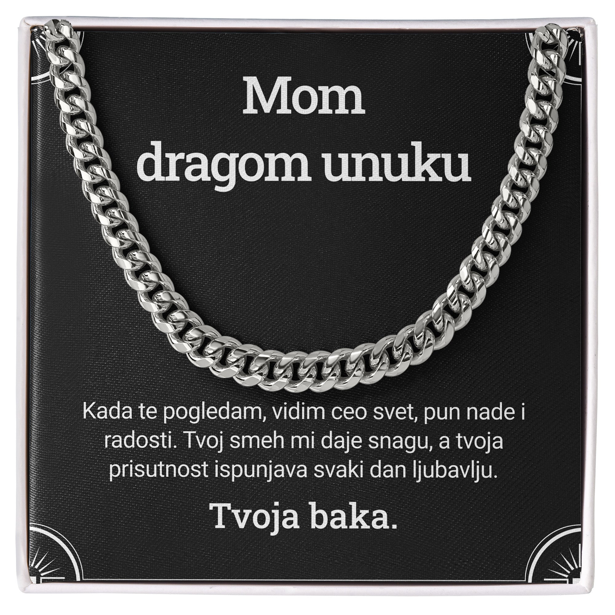 Mom dragom unuku – Posveta sa lančićem za unuka od bake