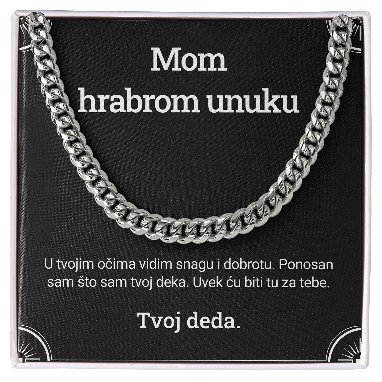 Mom hrabrom unuku – Posveta sa lančićem za unuka od deke