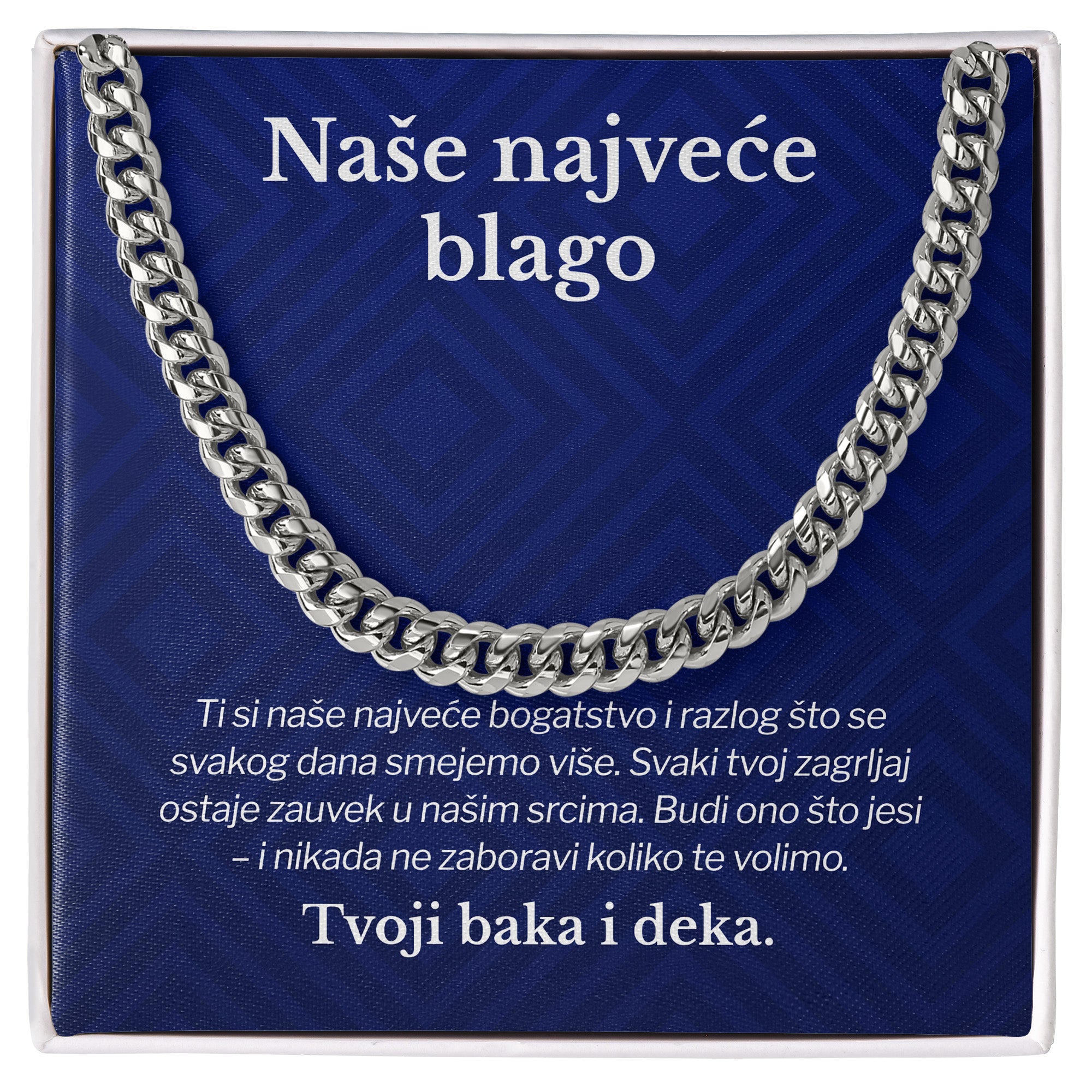 Naše najveće blago – Posveta sa lančićem za unuka od bake i deke