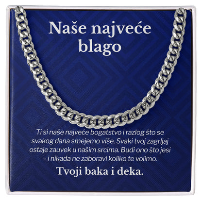 Naše najveće blago – Posveta sa lančićem za unuka od bake i deke