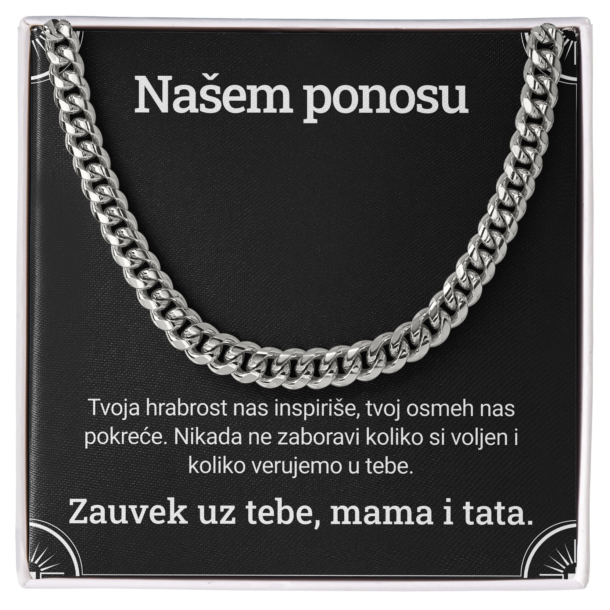 Našem ponosu – Posveta sa lančićem za sina od roditelja