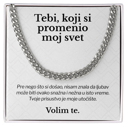 Tebi, koji si promenio moj svet – Posveta sa lančićem za dečka od devojke