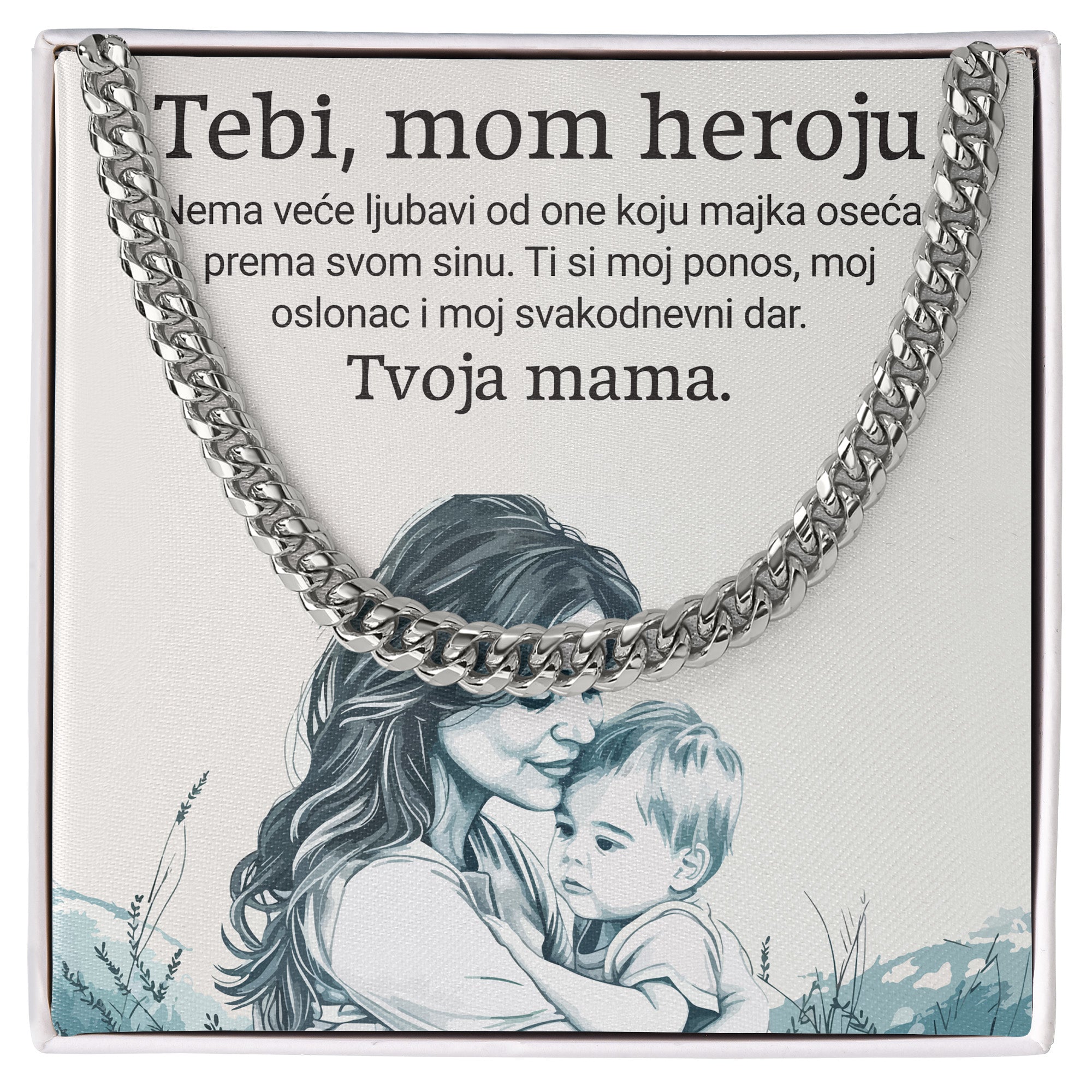 Tebi, mom heroju – Posveta sa lančićem za sina od majke
