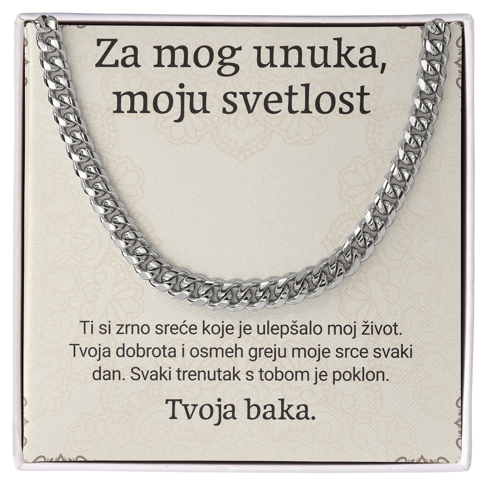 Za mog unuka, moju svetlost – Posveta sa lančićem za unuka od bake