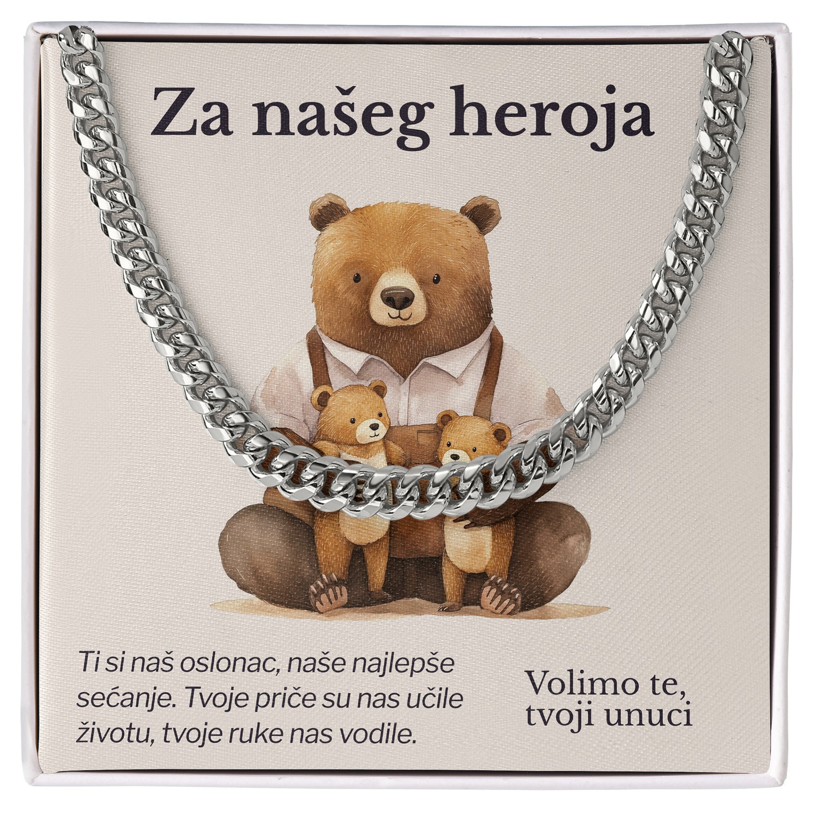 Za našeg heroja – Posveta sa lančićem za dedu od unuka i unuke