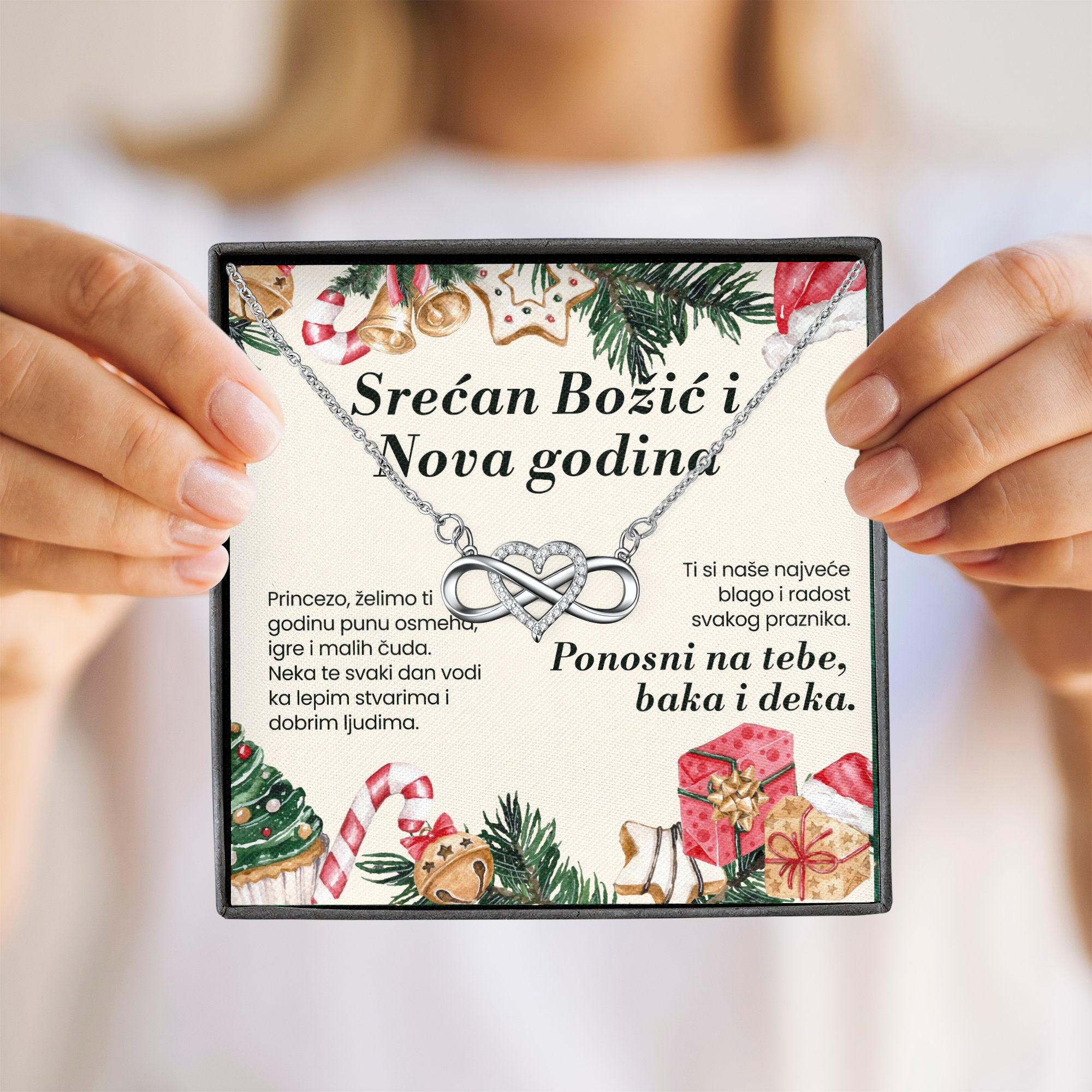 Srećan Božić i Nova godina, unuci - Posveta sa lančićem za Božić za unuku