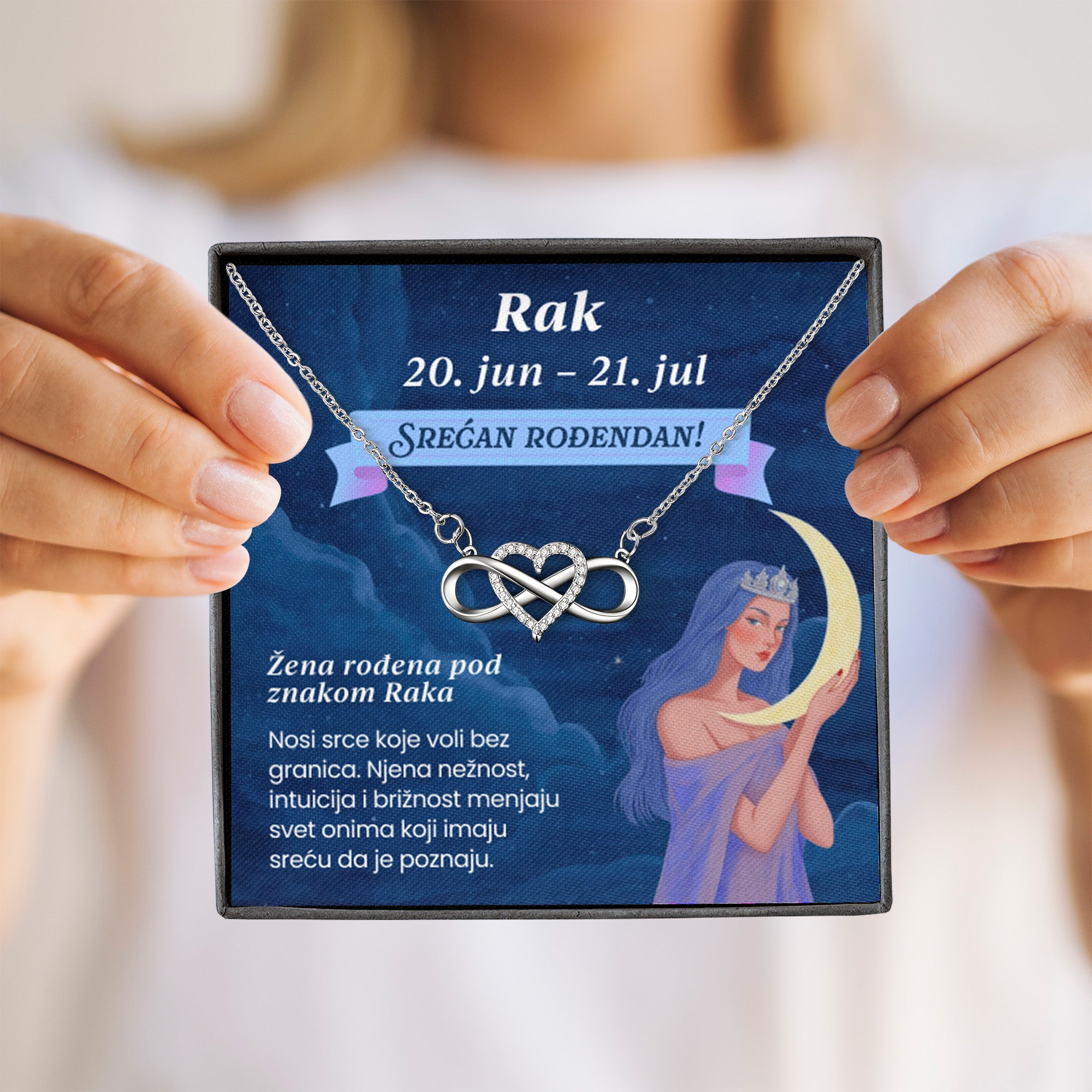 Srećan rođendan Rak  20. jun – 21. jul  - Posveta sa lančićem za rođendan