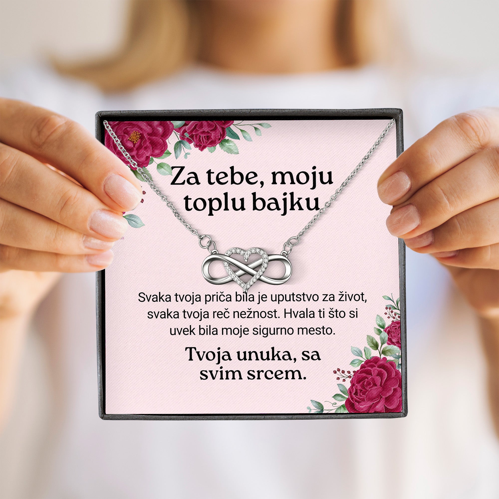 Za tebe, moju toplu bajku – Posveta sa lančićem za baku od unuke