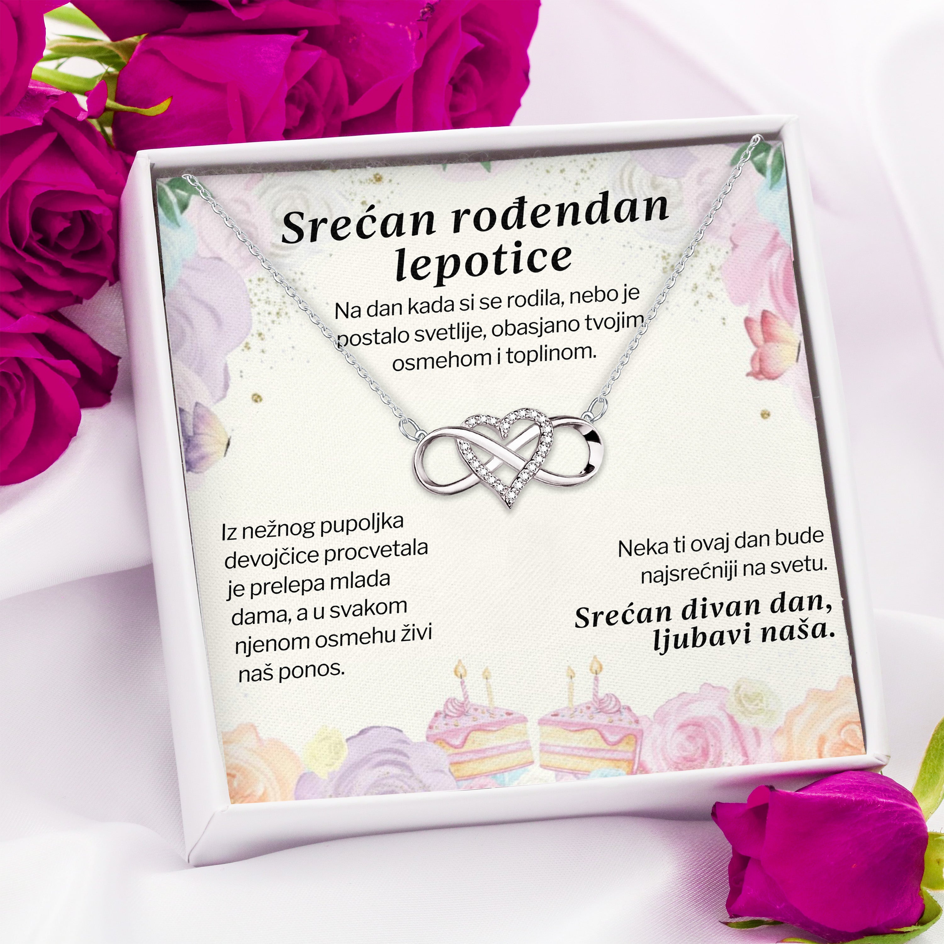 Srećan rođendan lepotice - Posveta sa lančićem za rođendan od bake i deke