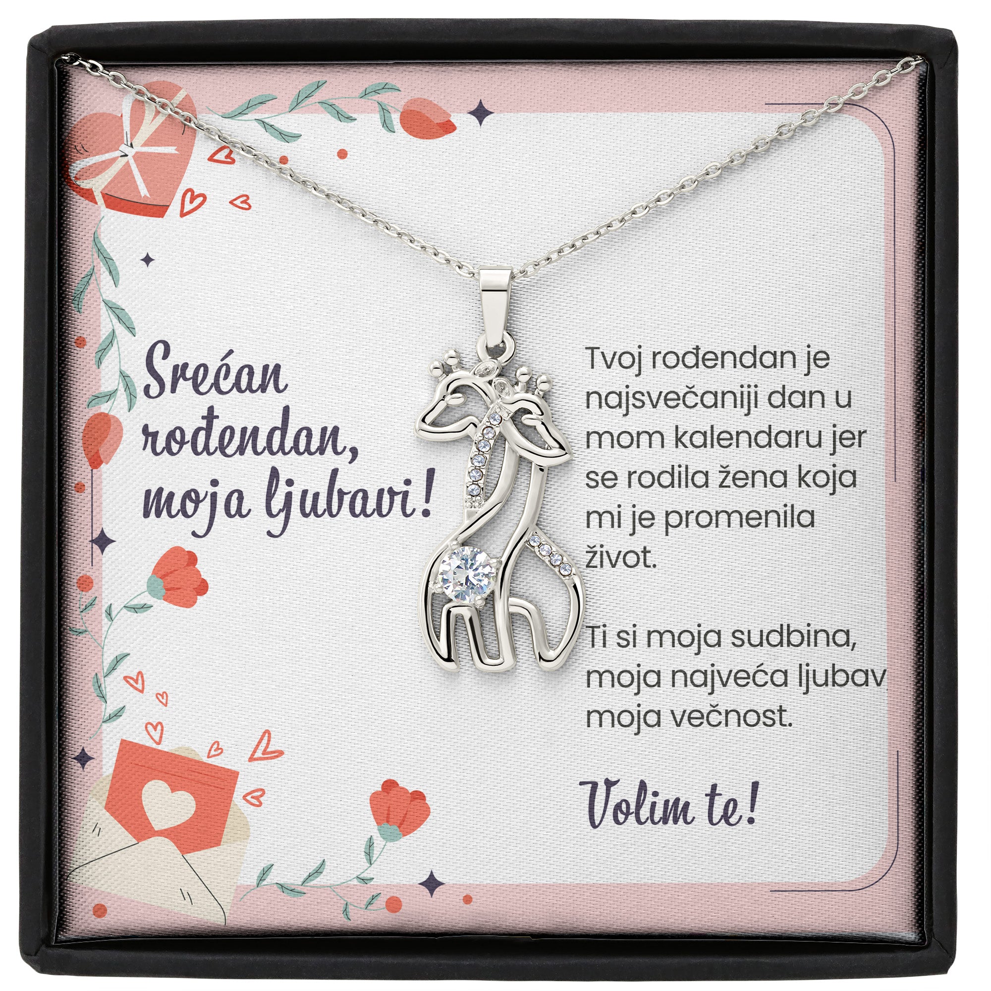 Srećan rođendan, moja ljubavi! - Posveta sa lančićem za rođendan (Žirafa)