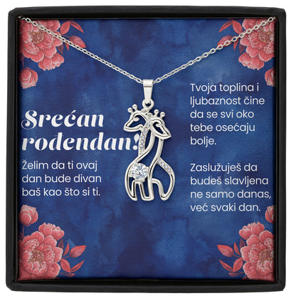 Srećan rođendan! - Posveta sa lančićem za rođendan (Žirafa), cvetna