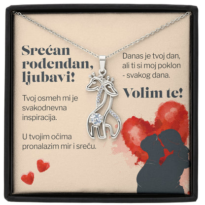 Srećan rođendan, ljubavi!  - Posveta sa lančićem za rođendan (Žirafa)