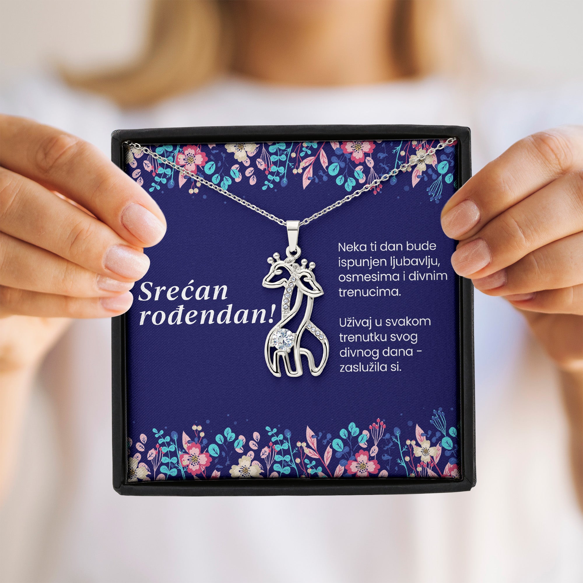 Srećan rođendan - Posveta sa lančićem za rođendan (Žirafa)