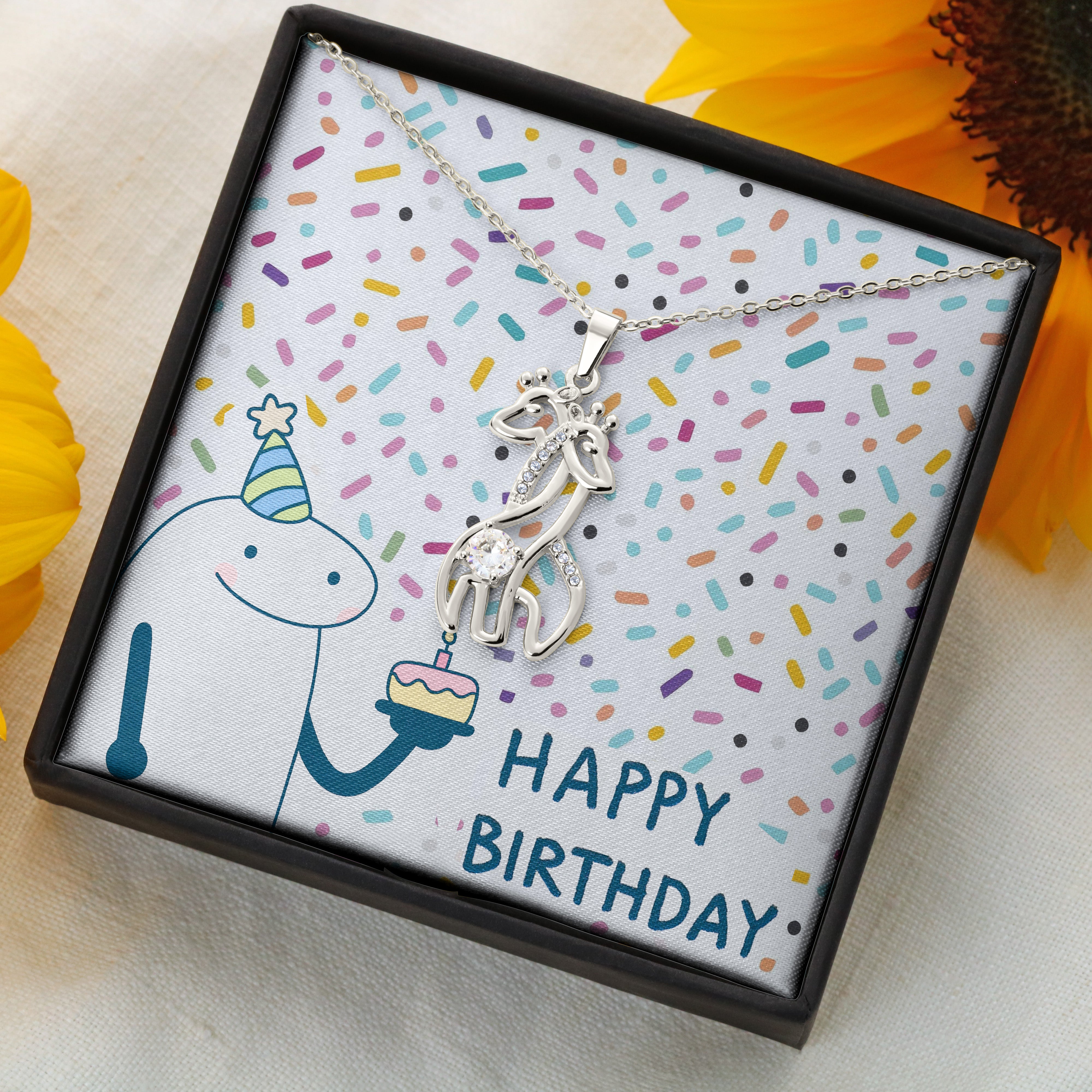 HAPPY BIRTHDAY - Posveta sa lančićem za rođendan (Žirafa)