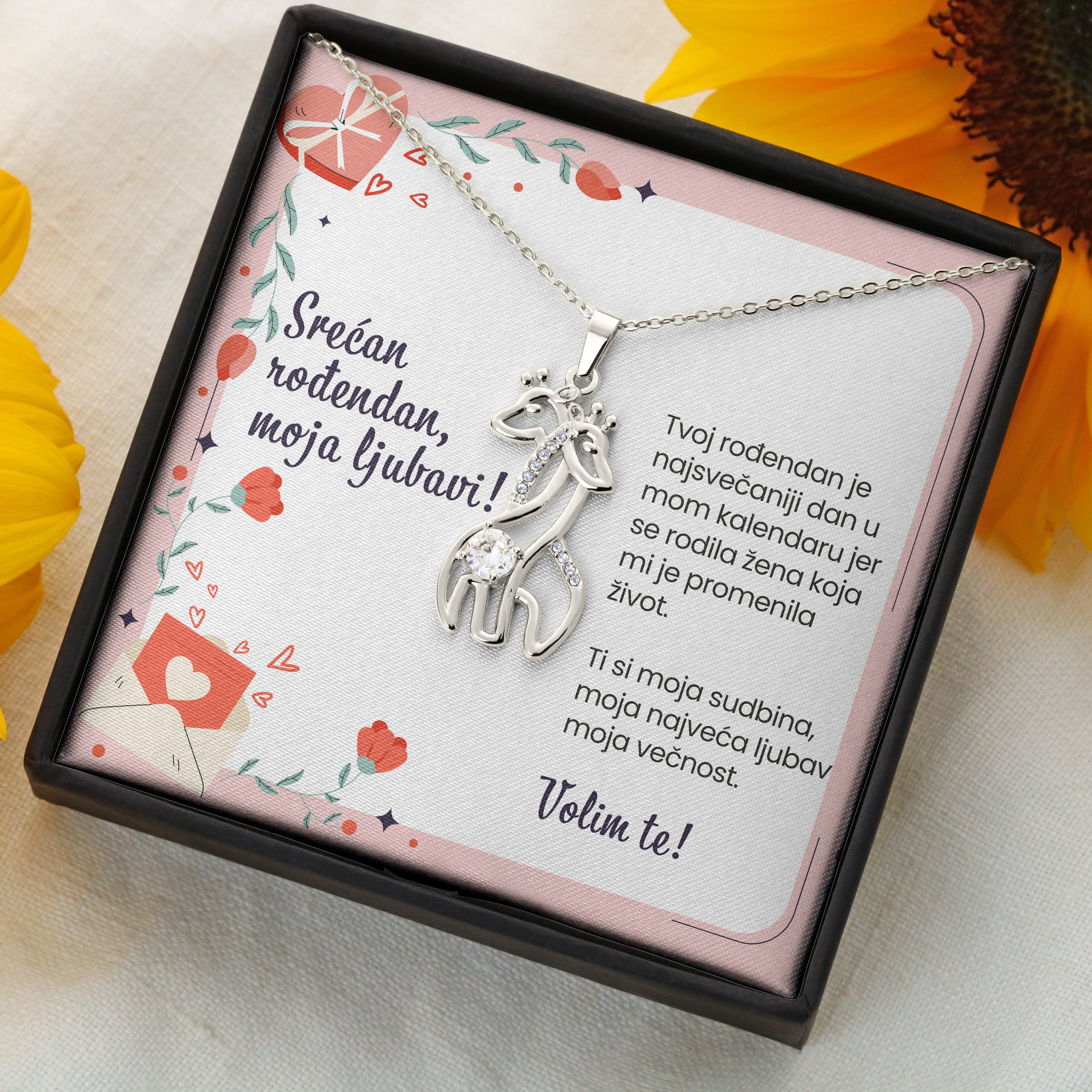 Srećan rođendan, moja ljubavi! - Posveta sa lančićem za rođendan (Žirafa)