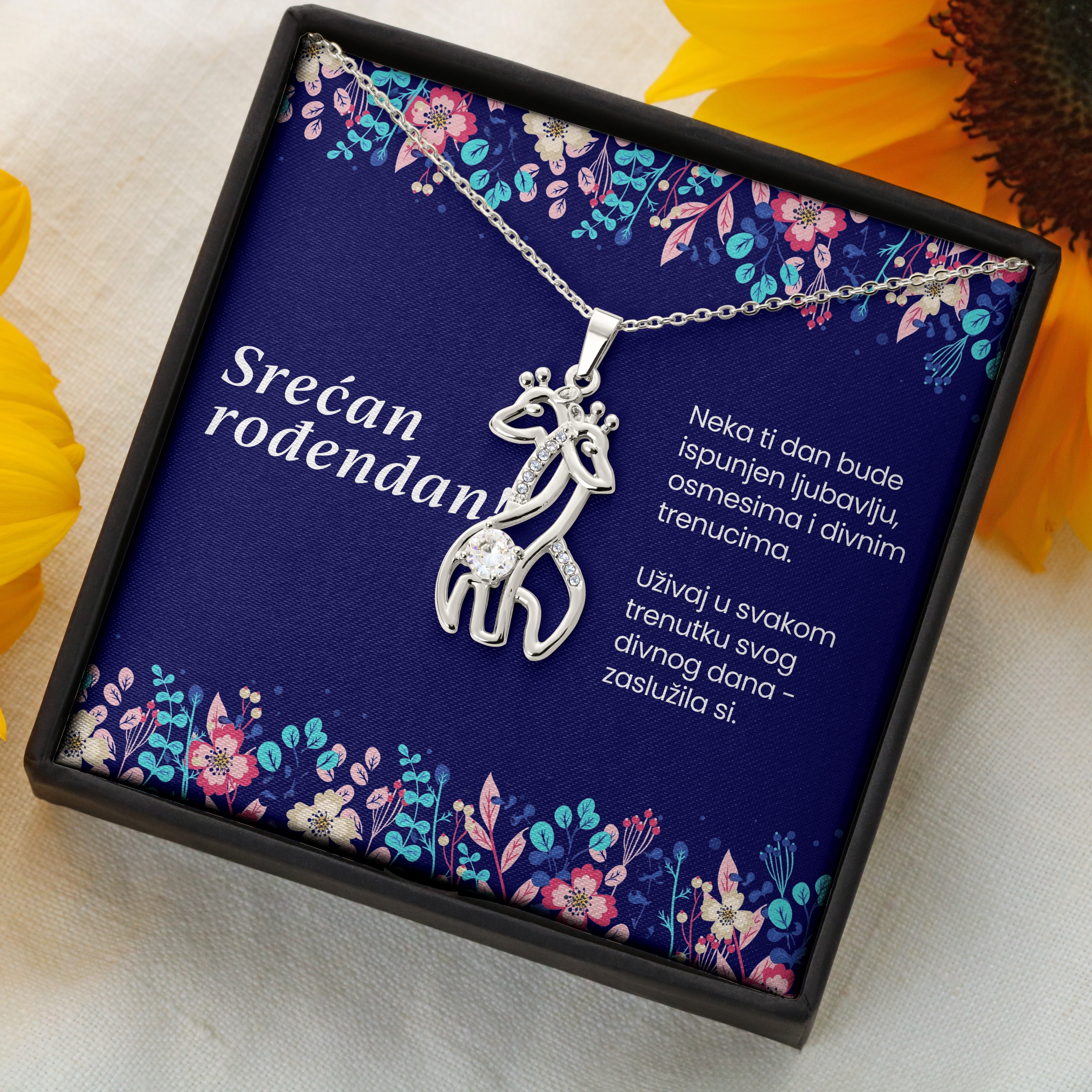 Srećan rođendan - Posveta sa lančićem za rođendan (Žirafa)